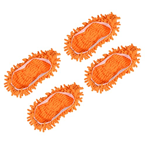 Image of MECCANIXITY Washable Cleaning Shoes Cover Multifunction Chenille Duster Mop Slippers Foot Socks for House Floor, Pack of 4 Orange