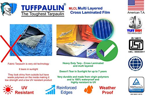 Image of TUFFPAULIN 18FT X 15FT 200 GSM Silver Super Heavy Duty Tarpaulin Tirpal Tadpatri Tharpai Thadika, Reinforced Eyelets, UV Resistant, Waterproof, 6 Layer MLCL 3D Rib Technology-1 No.