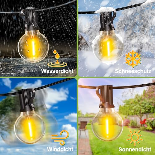 Lichterkette Außen LED Outdoor Strom - 10m Aussen Beleuchtung Balkon Garten Glühbirnen Pavillon Lichterketten Lights Party Terrasse Draußen Birnen Innen Terrassen Aussenlichterkette Gartenbeleuchtung 4
