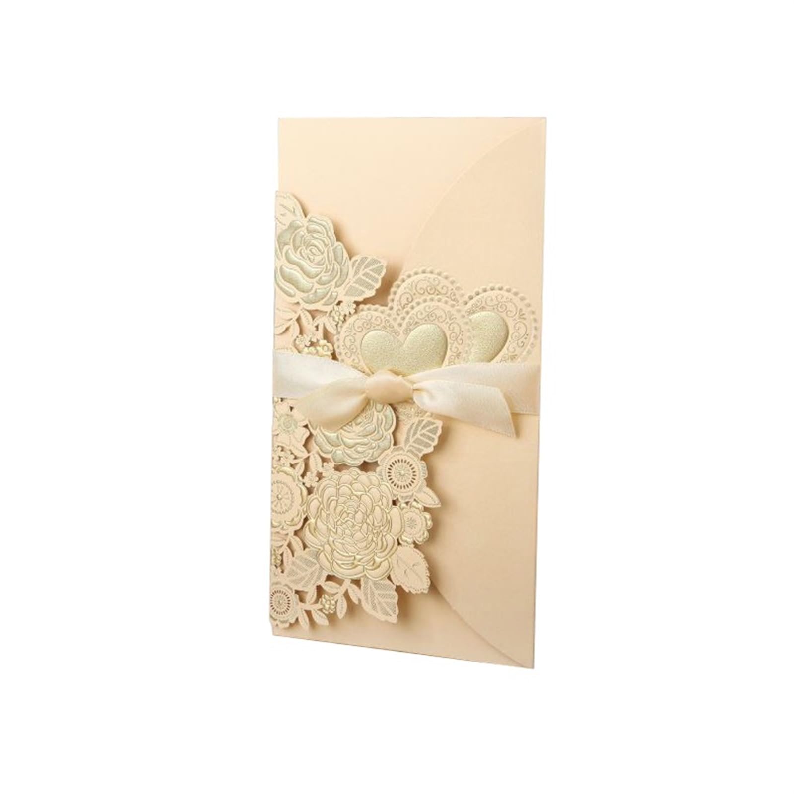 Hochzeitseinladungen 5/10 Stück lasergeschnittene Hochzeitseinladungen, Liebesherzen, individuelle Grußkarten mit Band, Brautparty, Hochzeit, Partyzubehör Für Verlobung Party(Only Gold Cover,5pcs)