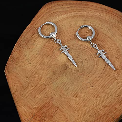 Sword Drop Dangle Small Hoop Earrings For Women Girls Men Stainless Steel Engrave Animal Cross Dagger Charms Dangling Hoops Cuff Cartilage Wrap Hypoallergenic Vintage Punk Pray Mother's Day Jewelry #TOP4