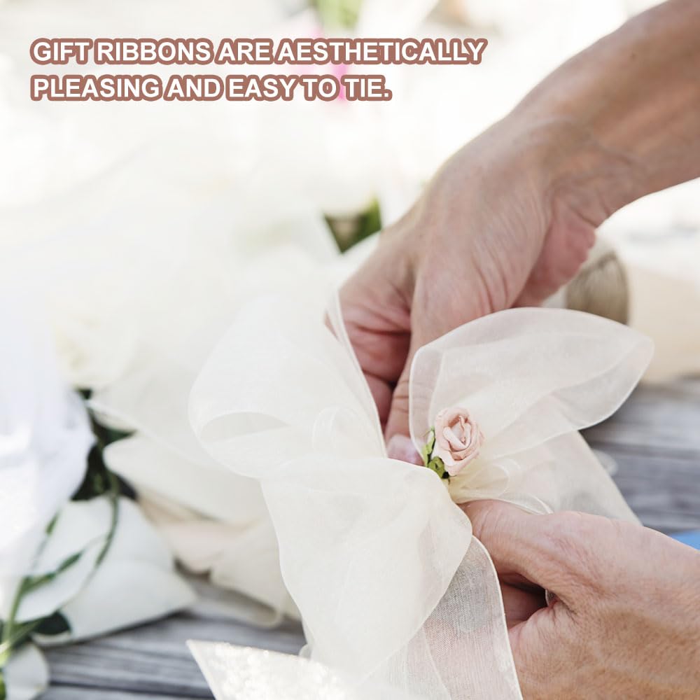 Nastro Organza Bianco 3 Pezzi – 3 Cm X 45 Metri – Doppio Raso Trasparente Per Confezioni Regalo, Fiori E Artigianato