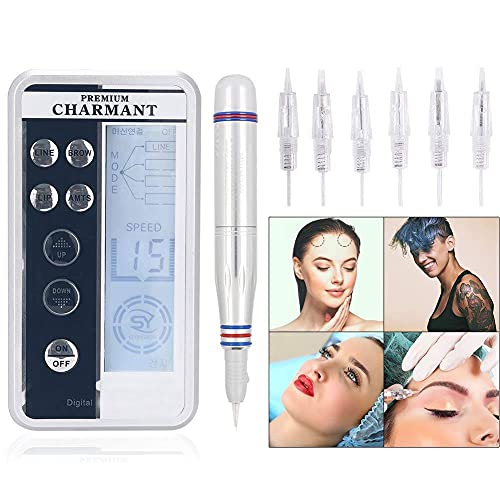 Lápiz digital permanente para cejas, labios, ojos, tatuajes, máquina de maquillaje con 6 agujas, lápiz de tatuaje, color de cejas, herramienta de maquillaje permanente (UE) Cover