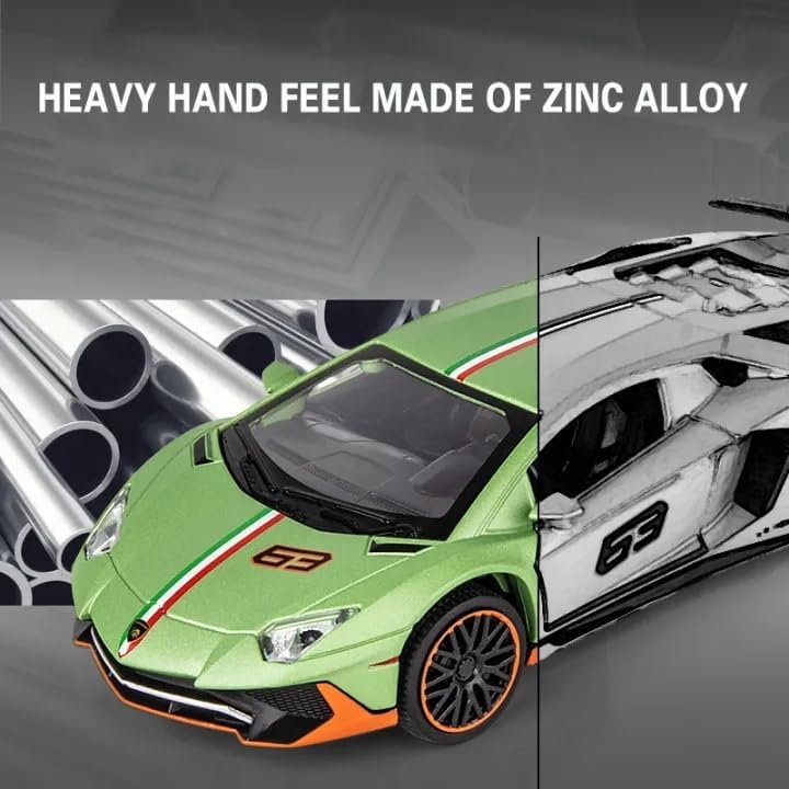 Image of WORSHIPER 1:32 Scale Lamborghini LP780-4 Alloy Die-Cast Car Model | Metal Toy Supercar with Openable Doors, Lights & Sound | Pull Back Vehicle for Kids & Collectors [Multicolor][Pack of 1]