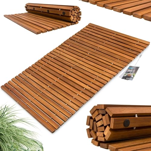DEUBA® Tapis de Bain en Bois Tapis de Sol antidérapant en Bois d'acacia Caillebotis Salle de Bain 76 cm x 50 cm