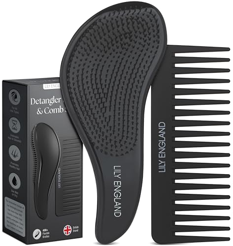 Haarbürste ohne Ziepen und Lockenkamm Set - Schwarz Entwirrbürste und Kamm für Locken, Glattes, Dickes, Dünnes Haar - Die Perfekte Detangler Bürste und Kamm für Frauen und Kinder von Lily England