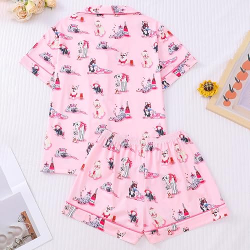 Halloween Pajamas Women Comfy Button Down Short Sleeve Top and Shorts 2 Piece Cute Pj Set pink halloween Sleepwear2