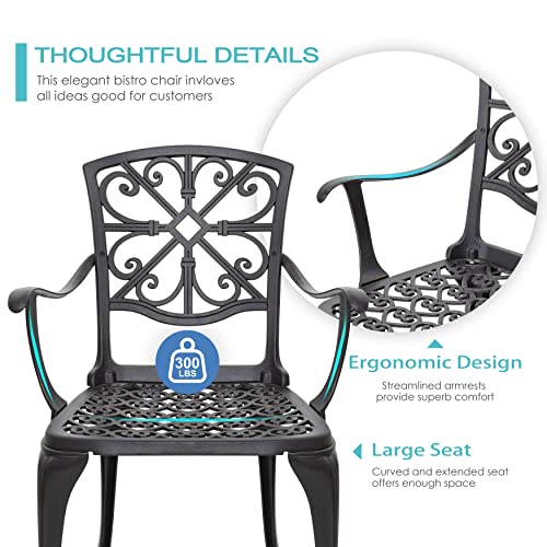 Image of NUU GARDEN 3 Piece Outdoor Bistro Set Cast Aluminum Patio Set Bistro Table Set Rustproof Patio Table and Chairs with Umbrella Hole for Backyard, Balcony, Porch, Black