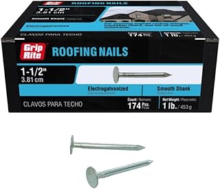 Grip-Rite 112EGRFG1, 1-1/2" Electro-Galvanized Roofing Nails, 1 lb Pack, Rust-Resistant and Durable