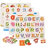 木製パズル 4種類シリーズ 型はめパズル モンテッソーリ パズル 数字学習 図形認知 A・B・C 英語 アルファベット 型合わせ はめこみ 磁石式パズルDIY可能 Bajoy 木のおもちゃ 2 3 4 5 6歳 男の子 女の子おもちゃ 誕生日 クリスマス プレゼント (学習認知)