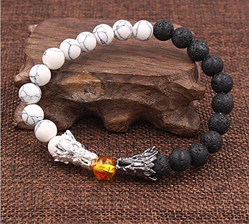 nobrand COLORFULBLING Bead Bracelets for Men and Women Natural Black Lava & White Howlite Buddha Dragon Beaded Stone Bracelet Good Luck Charm Jewelry Gift Adjustable3