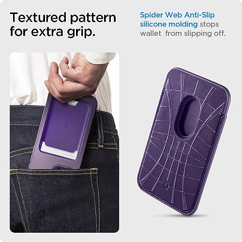 Image of Spigen for MagSafe Wallet, Holds 3 Cards, MagFit Compatible with iPhone 17 /16 /15 /14 /13 /12 Models, Pixel 10 Series, MagSafe-Cases, Pixelsnap, Plaud Note & More, Card Holder - PU Purple (3-Cards) | Vegan Leather MagSafe Card Holder for iPhone 17-12 & Pixel Series - Purple