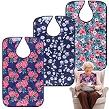 Adult Bibs - 3 Pcs Washable Clothing Protector with Crumb Catcher, Reusable Waterproof Large Feeding Adult Bib for Eating