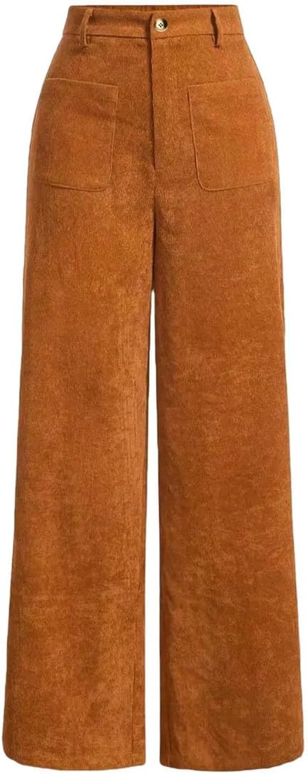 Women's Solid Color Pocket Button Front Wide Leg Pants