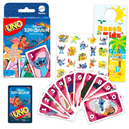 Stitch UNO Card Game Set - Bundle with Disney UNO Deck for Kids Plus Stickers More | Lilo and Stitch Card Game for Kids Family Game Night