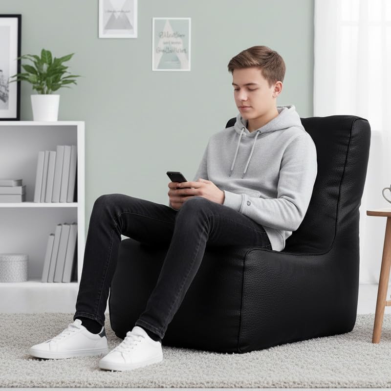 Image of Biggie Bean Bag 2XL Bean Bag Chair with Beans Filled-Perfect for Living Room,Bedroom,Study-Sale Design(Regular-Black)-Faux Leather