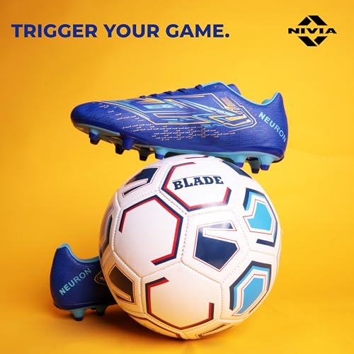 Image of Nivia Neuron Football Studs for Men, Synthetic Leather Upper, TPU Blade Stud Sole, Dual Foam Collar, Ideal for Hard, Grass & Turf Surfaces(Blue /Sky Blue)
