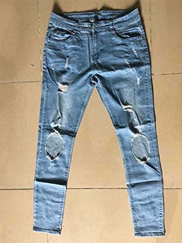 Andongnywell Men's Ripped Stretchy Knee Destroyed Slim Jeans Tapered Leg Denim Pants Zipper Pencil Pant3