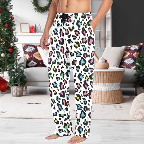 Mens Cotton Pajama Pants Leopard Skin White Sleepwear Pj Bottoms Lightweight Lounge Pants S-XXL2