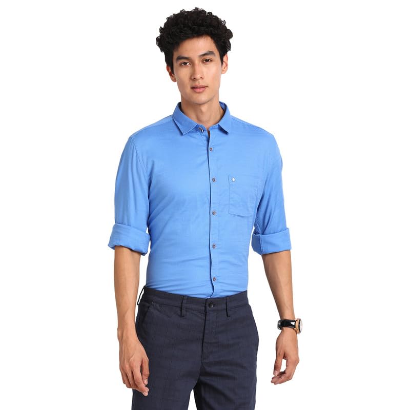 Image of Turtle Men 100% Cotton Sky Blue Plain Slim Fit Full Sleeve Casual Shirt