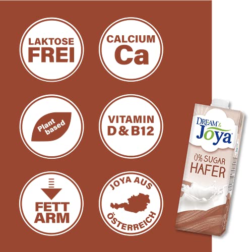 Joya Haferdrink 0% Zucker, 10 x 1L - Pflanzliche Milchalternative, Ohne Zuckerzusatz, Laktosefrei, Vegan, Fettarm, Milchfreie Milchalternative