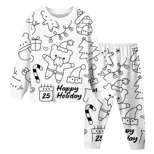 Pijama genérico Papá Noel Niño Manga Larga Doodle Juguetón Top Pantalones Sleepwear Suave Matching Familiar para Celebraciones Navidad agradable noche tranquila niños 2 10 años, blanco, 2-3 años