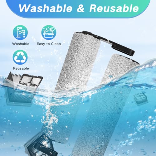 Image of Roller Brush and Filters Replacement Parts for Tineco Floor One S5 Combo /S5 Combo Power Kit Cordless Wet Dry Vacuum Cleaner- 2 Roller Brushes + 4 HEPA Filters + 1 Cleaning Brush (7 Pcs)