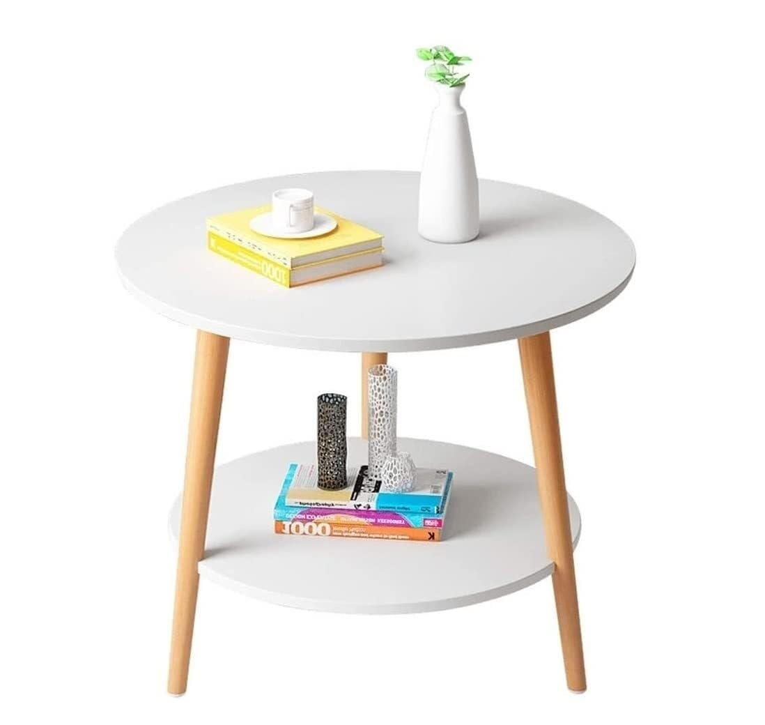 Table basse ronde avec tiroirs blanche pour rangement de salon