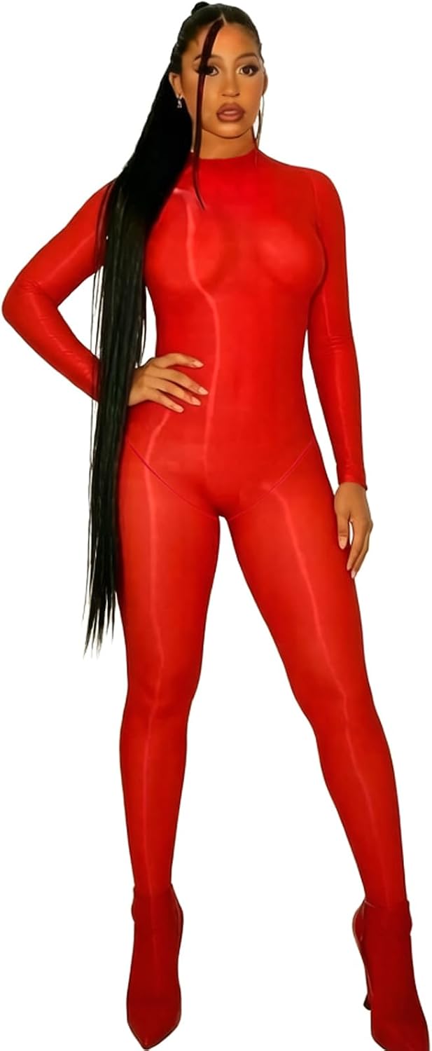 RUIBAVYA Body Stockings For Women Sexy Shiny Tights High Neck Hoode Body Stocking Womens Lingerie Bodysuit