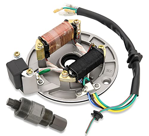 2 Coil Ignition Magneto Stator Plate for 50 70 90 110 125cc Taotao Kazuma SSR Baja ATV Quad Dirt Kick Bike 4 Wheeler Magneto Flywheel Puller for Yamaha Honda Kawasaki Suzuki Scooter Dirt Bike