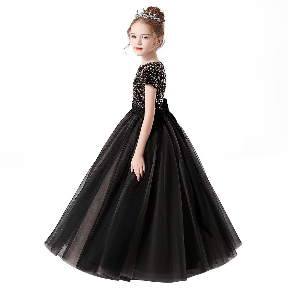 Flower Girl Dresses Wedding Bridesmaid Sequins Tulle Puffy Skirt Girls Birthday Party Pageant Gown Floor Length