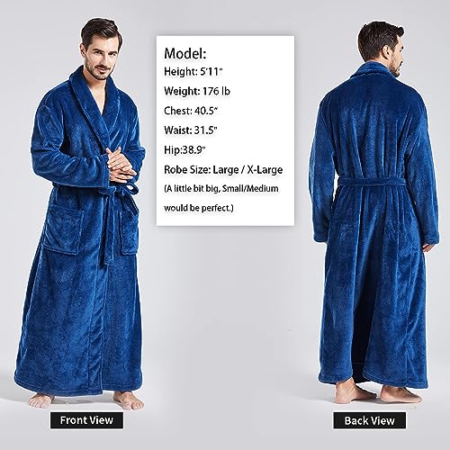FashGudim Mens Robes Big and Tall Full Length Plush Fleece Long Robe for Men Bathrobe Shawl Collar Warm Winter House Robes2