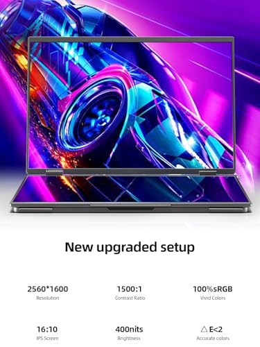 Image of 16 inch 2.5K Dual Portable Monitor, 2560x1600 100% sRGB Foldable Triple Laptop Screen Extender, USB C, HDMI, Plug & Play, Dual Monitor for Laptop, Mac, Windows