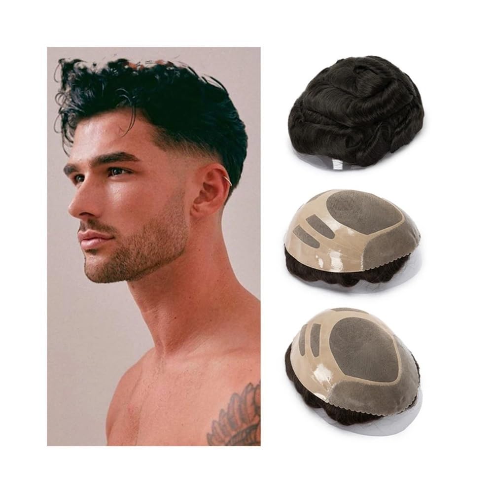 Toupet en cheveux humains pour hommes postiche adhésif blond moyen durable