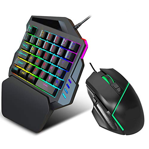 Einhand-Tastatur, LinkshäNder-Set Mechanische Feel-Gaming-Tastatur Mini-Portable Professional Ergonomische Gaming-Tastatur Regenbogen Einhand