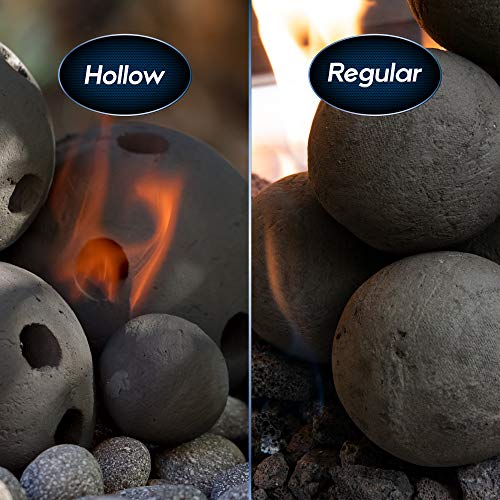 Ceramic Fire Balls | Mixed Set of 13 | Modern Accessory for Indoor and Outdoor Fire Pits or Fireplaces – Brushed Concrete Look | Midnight Black