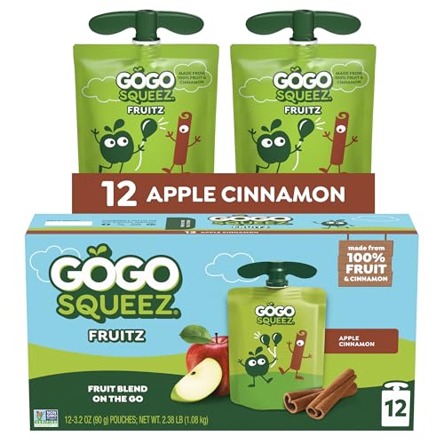GoGo squeeZ Applesauce and Fruit Puree, Apple Cinnamon, 12 pouches