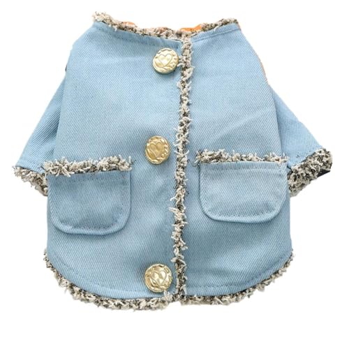 AttRex かわいい 犬服 猫服 デニム パーカー 春秋冬 ペット服 dカン付き ドッグウェア 小型犬 中型犬 ジーンズジャケット 格好がいい 防寒 保温 洋服 (M,ライトブルー)