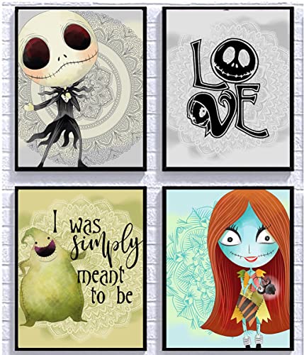 Image of Silly Goose Gifts Nightmare Before Christmas Themed Character Wall Art Decor Baby Nursery Love (4pc Love Art Set)