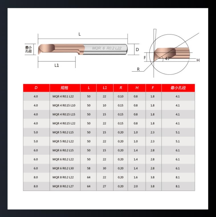 MQR Boring Cutter for Boring Coated Carbide Mini Internal Lathe Turing Tool Copying Small Hole Tungsten Steel Alloy,MQR 8 R0.4 L27