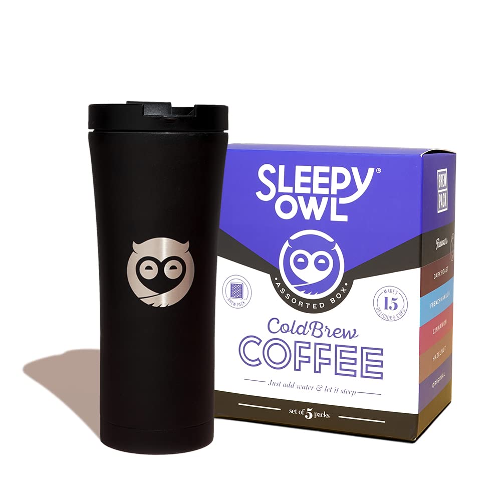 Sleepy Owl Assorted Cold Brew Travel Kit | Cold Brew & Travel Mug | 5 Flavours | Makes 15 Cups | Cold Brew Coffee | 3 Step Brew - No Equipment Required | 100% Arabica Beans (B09J81RMYM) Amazon Price History, Amazon Price Tracker