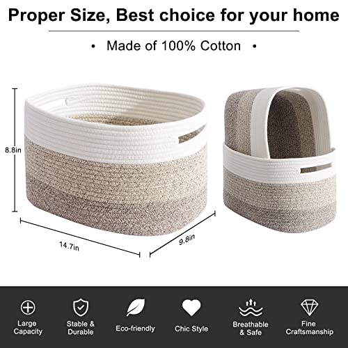 Oiahomy Storage Basket, Woven Baskets For Storage, Cotton Rope Basket For Toys,Towel Baskets For Bathroom - Pack Of 3, Gradient Yellow #TOP4