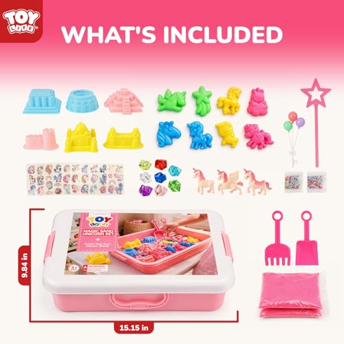 TOY Life Unicorn Sensory Bins Sand Toys for Kids with 2.6 Ibs Magic Sand Castle Building Sandbox Unicorn Toys Birthday Gifts for Girls Ages 4-6-8, Party, Indoor Sensory Pretend Play Preschool Learning - Image 3