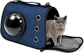 Bolsa de Transporte para Pets com Visão Panorâmica, Ventilação e Alça, Bolsa Portátil para Cães e Gatos (Azul Escuro)