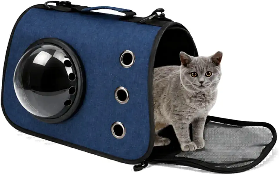Bolsa de Transporte para Pets com Visão Panorâmica, Ventilação e Alça, Bolsa Portátil para Cães e Gatos (Azul Escuro)