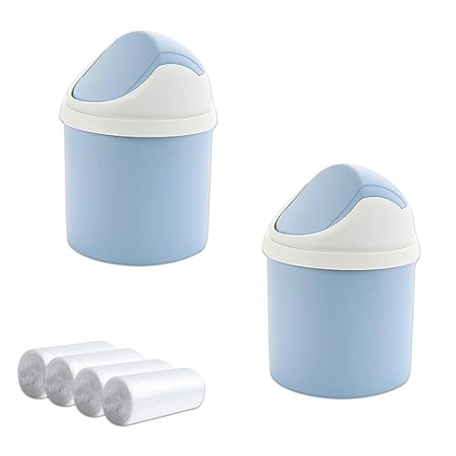 2 botes de basura de escritorio con tapa abatible y 120 bolsas de basura, mini bote de basura para escritorio, pequeño cubo de basura para encimera,