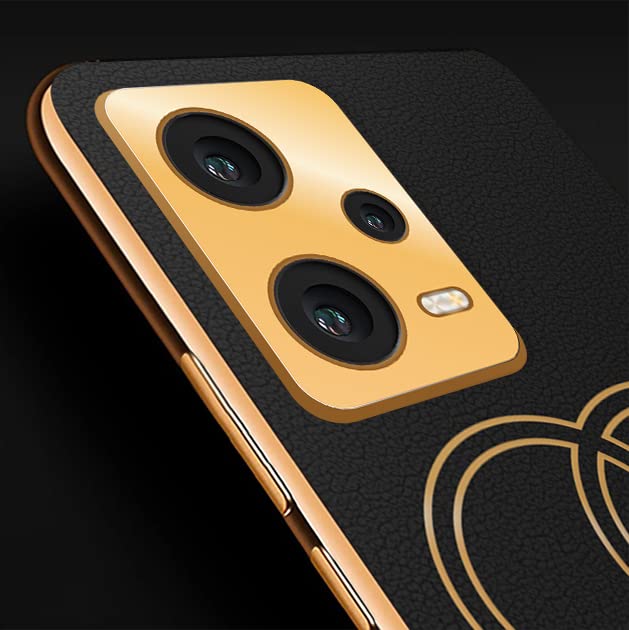 Image of Vaku Luxos Skylar Back Cover Case for Xiaomi Redmi Note 12 5G with Leather Pattern Design Gold Electroplated Soft TPU Cover| Shockproof Protective Case - Black