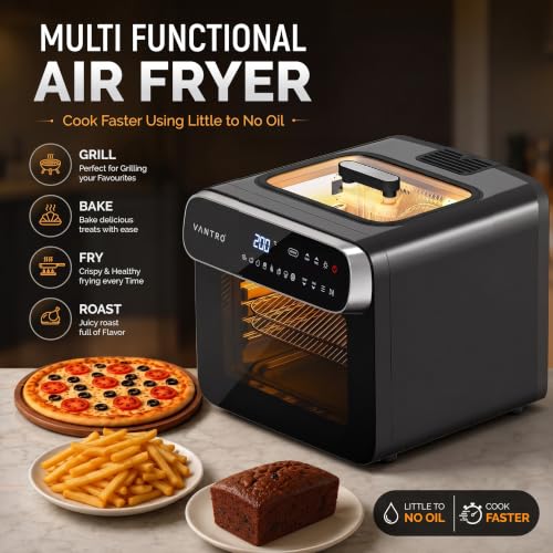 Image of VANTRO 13L Digital Air Fryer Oven | 1800W | Top Glass Viewing Window | 360 Rapid Air Technology | Rotisserie, Bake, Grill, Roast | LED Touch Control | 6 Accessories