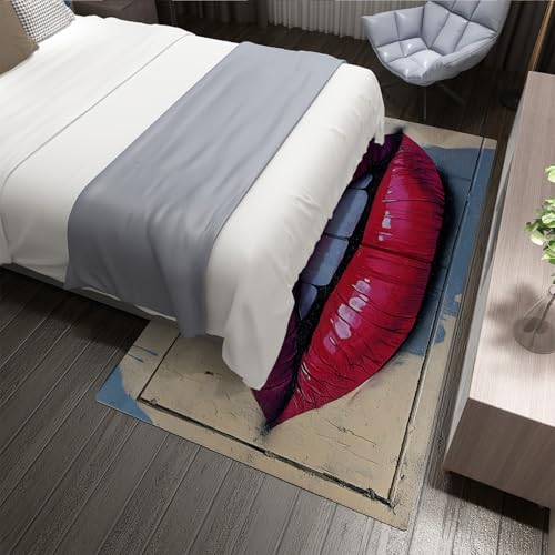 Carpette antidérapante lavable motif lèvres 3D pour lit