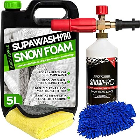 SUPAWASH-PRO Apple Snow Foam Car Shampoo 5L with Karcher Compatible Lance 1 x Microfibre Cloth & Microfibre Wash Mitt - pH Neutral Car Detailing Kit Cover